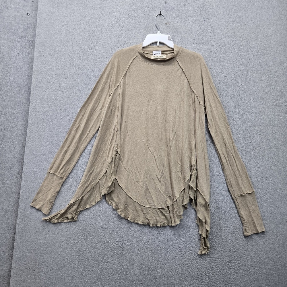We The Free Women Shirt M Beige Star Light Tee Boho Linen Blend Asymmetrical Hem
